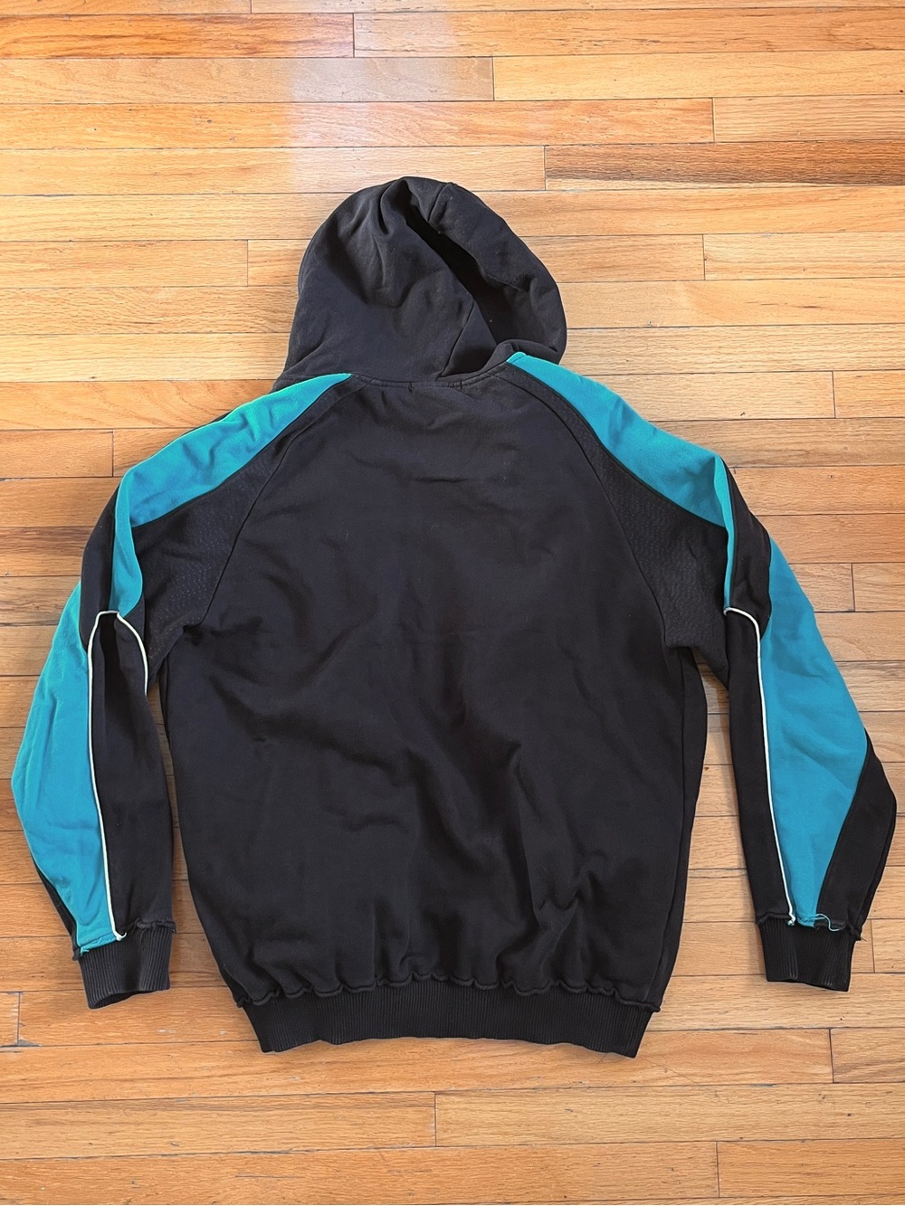 VTG Girbaud Full Zip Hoodie Black Teal Colorblock Sweatshirt Pockets Hip-Hop Y2K - Picture 3 of 7